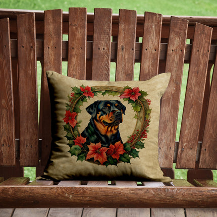 Rottweiler Christmas Flowers Throw Pillow