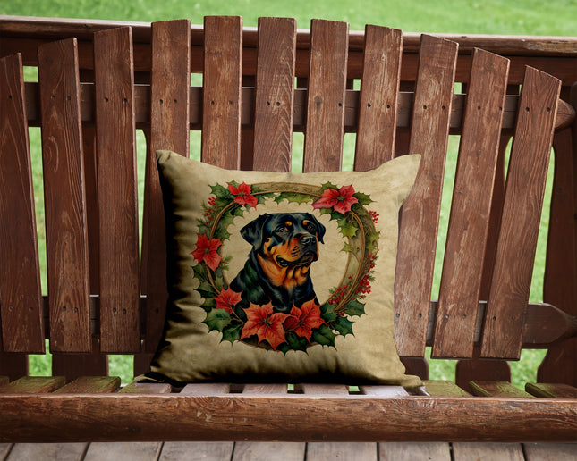 Rottweiler Christmas Flowers Throw Pillow