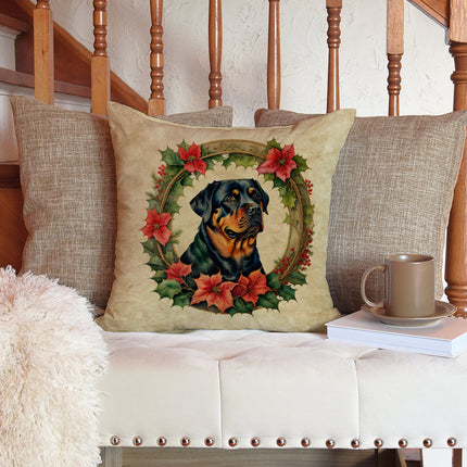Rottweiler Christmas Flowers Throw Pillow