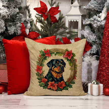 Rottweiler Christmas Flowers Throw Pillow