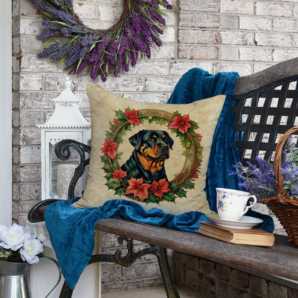 Rottweiler Christmas Flowers Throw Pillow