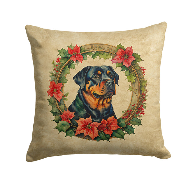 Rottweiler Christmas Flowers Throw Pillow