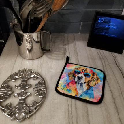 Beagle Hippie Dawg Pair of Pot Holders