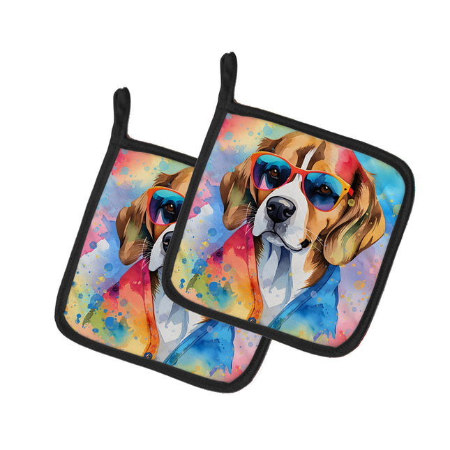 Beagle Hippie Dawg Pair of Pot Holders