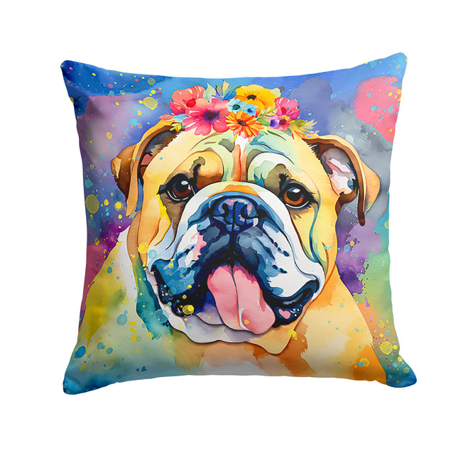 English Bulldog Hippie Dawg Throw Pillow