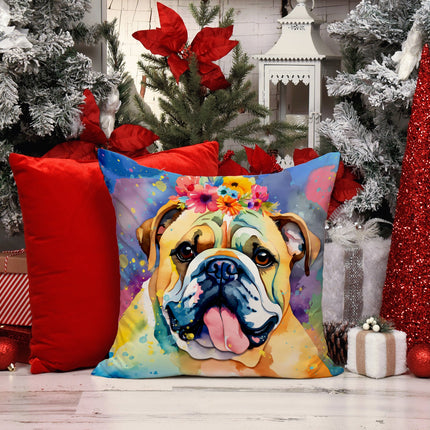 English Bulldog Hippie Dawg Throw Pillow