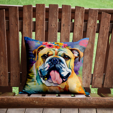 English Bulldog Hippie Dawg Throw Pillow