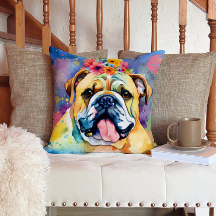English Bulldog Hippie Dawg Throw Pillow