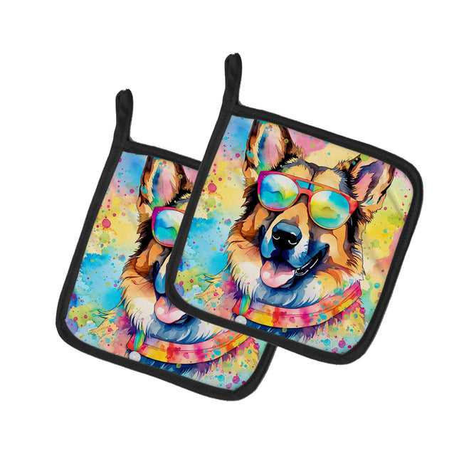 German Shepherd Hippie Dawg Pair of Pot Holders