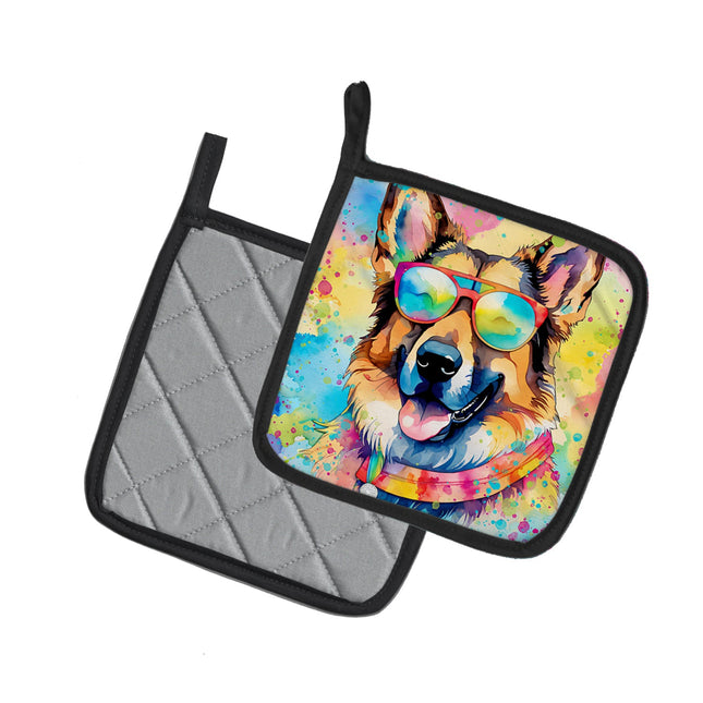 German Shepherd Hippie Dawg Pair of Pot Holders