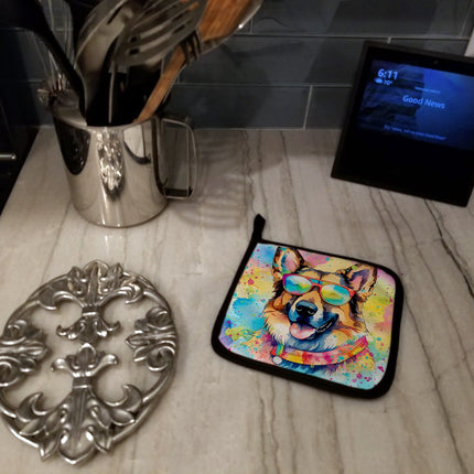 German Shepherd Hippie Dawg Pair of Pot Holders
