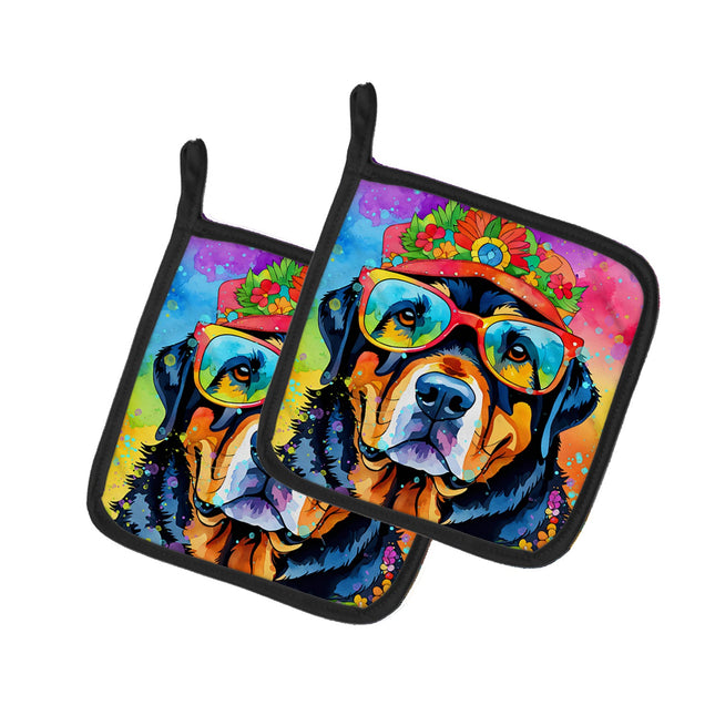 Rottweiler Hippie Dawg Pair of Pot Holders