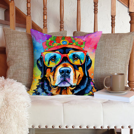 Rottweiler Hippie Dawg Throw Pillow
