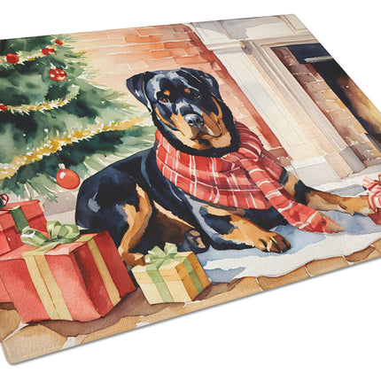 Rottweiler Cozy Christmas Glass Cutting Board