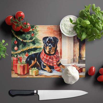 Rottweiler Cozy Christmas Glass Cutting Board