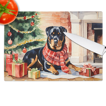 Rottweiler Cozy Christmas Glass Cutting Board
