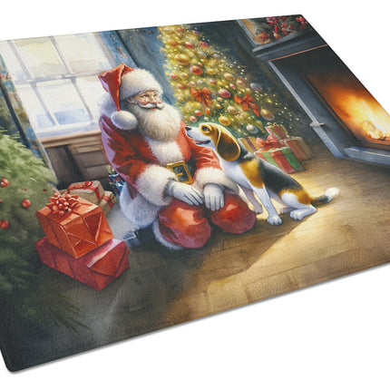 Beagle and Santa Claus Glass Cutting Board