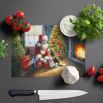 Beagle and Santa Claus Glass Cutting Board