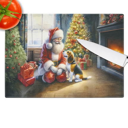 Beagle and Santa Claus Glass Cutting Board