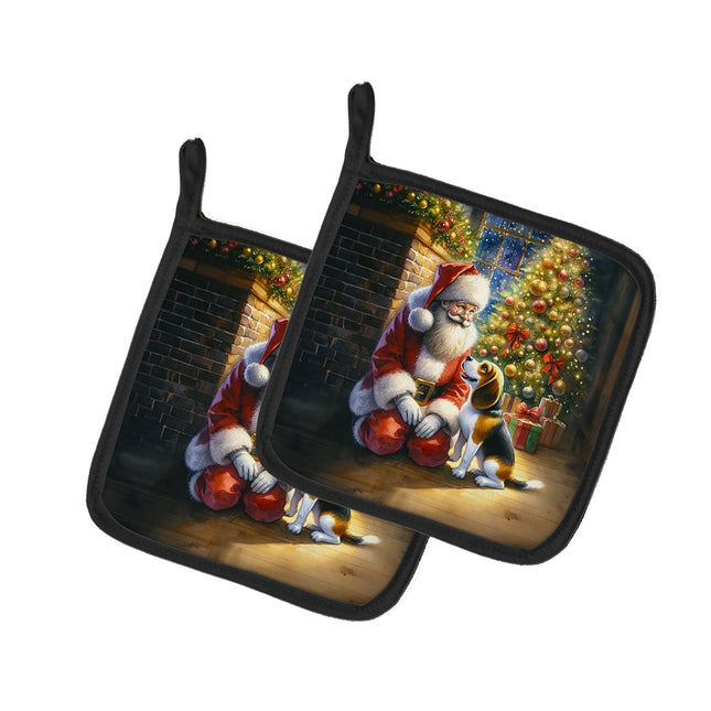 Beagle and Santa Claus Pair of Pot Holders