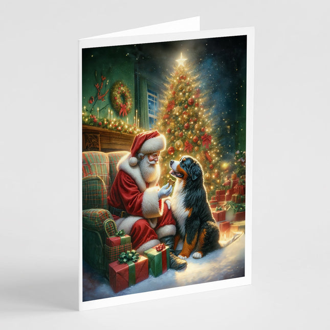 Bernese Mountain Dog and Santa Claus Greeting Cards Pack of 8