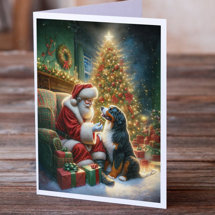 Bernese Mountain Dog and Santa Claus Greeting Cards Pack of 8
