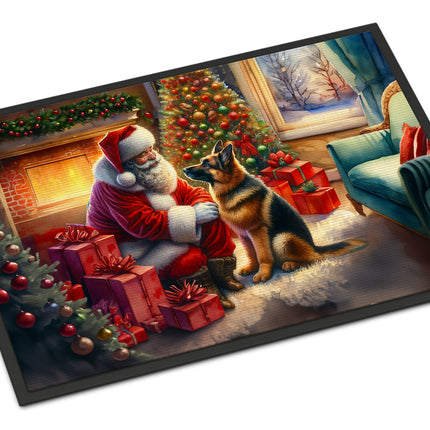 German Shepherd and Santa Claus Doormat