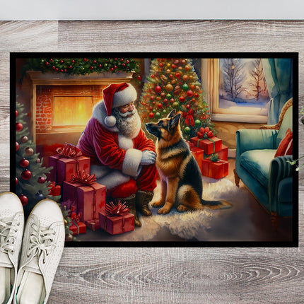 German Shepherd and Santa Claus Doormat