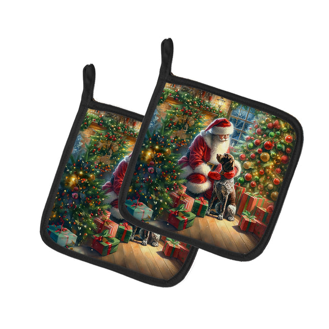 German Shorthaired Pointer and Santa Claus Pair of Pot Holders