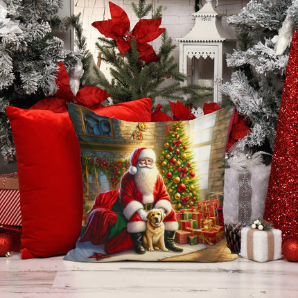 Labrador Retriever and Santa Claus Throw Pillow