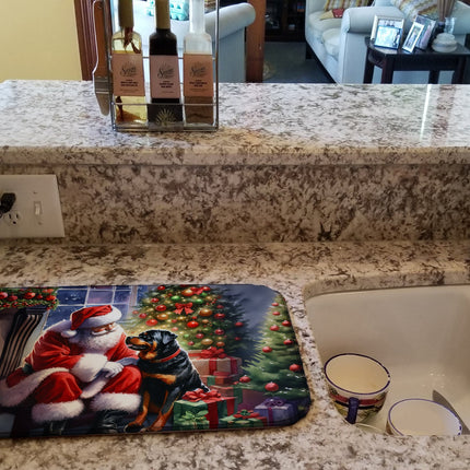 Rottweiler and Santa Claus Dish Drying Mat