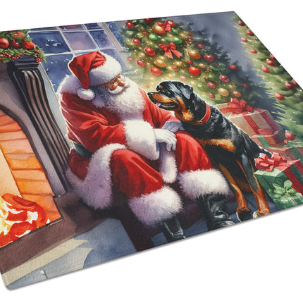 Rottweiler and Santa Claus Glass Cutting Board