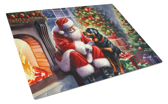 Rottweiler and Santa Claus Glass Cutting Board