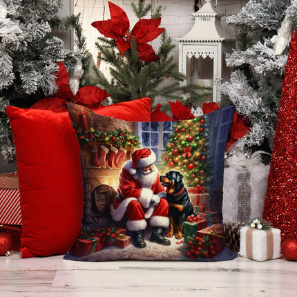 Rottweiler and Santa Claus Throw Pillow