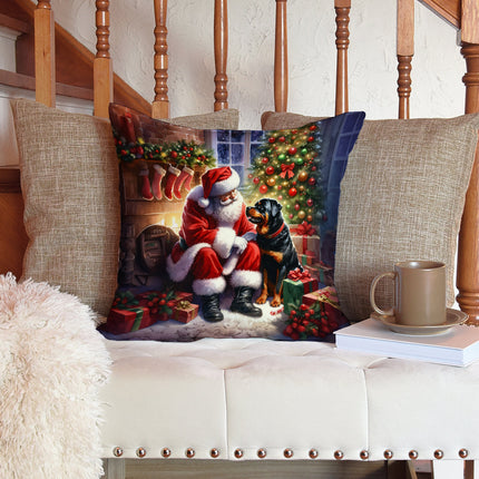 Rottweiler and Santa Claus Throw Pillow