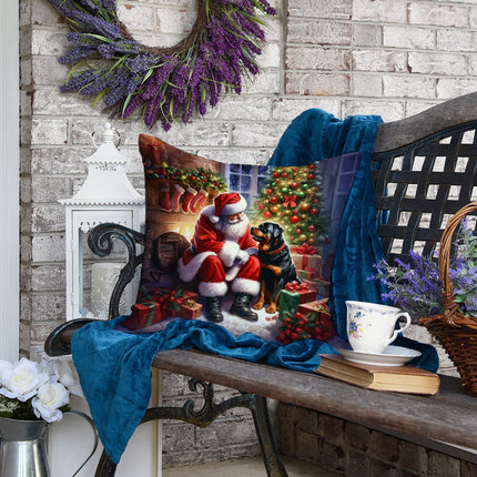Rottweiler and Santa Claus Throw Pillow