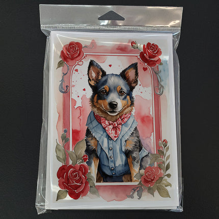 Australian Cattle Dog Valentine Roses Greeting Cards Pack of 8