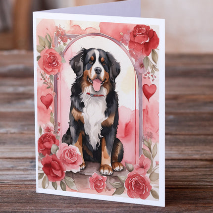 Bernese Mountain Dog Valentine Roses Greeting Cards Pack of 8