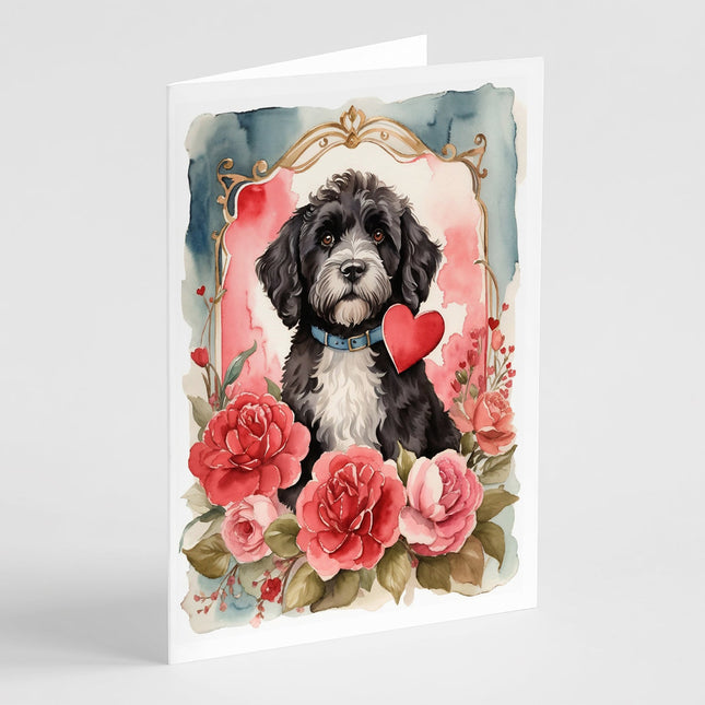 Portuguese Water Dog Valentine Roses Greeting Cards Pack of 8