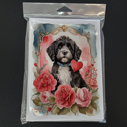 Portuguese Water Dog Valentine Roses Greeting Cards Pack of 8