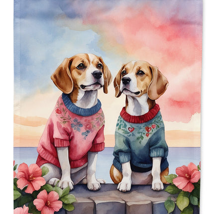 Beagle Two Hearts Garden Flag