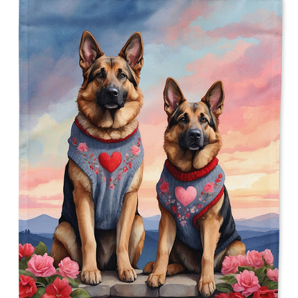 German Shepherd Two Hearts House Flag