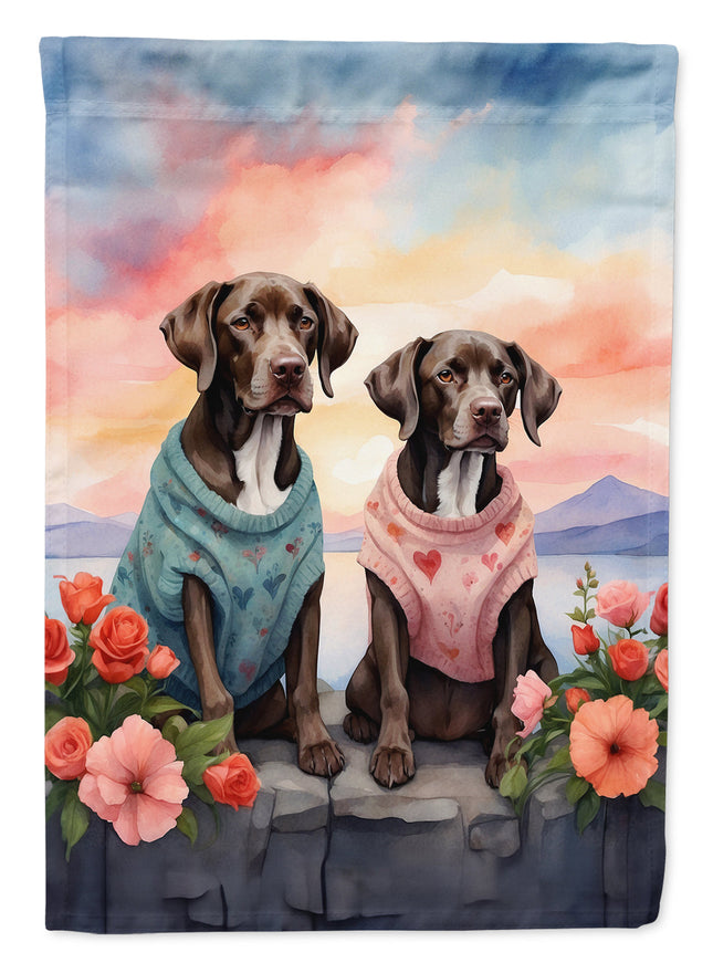 German Shorthaired Pointer Two Hearts House Flag