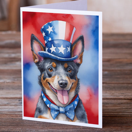 Australian Cattle Dog Patriotic American Greeting Cards Pack of 8