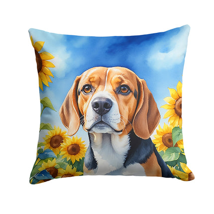 Beagle in Sunflowers Throw Pillow