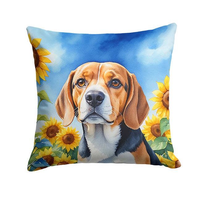 Beagle in Sunflowers Throw Pillow