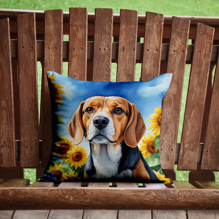Beagle in Sunflowers Throw Pillow