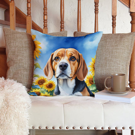 Beagle in Sunflowers Throw Pillow