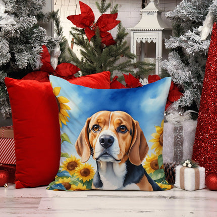 Beagle in Sunflowers Throw Pillow