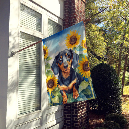Dachshund in Sunflowers House Flag